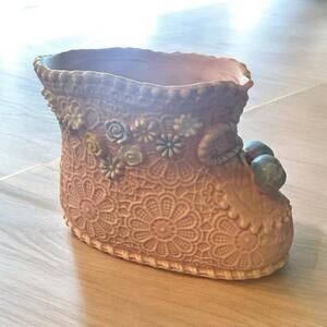 Napcoware Baby Ceramic Pink Lace and Floral Bootie Vase 6.5" Sticker